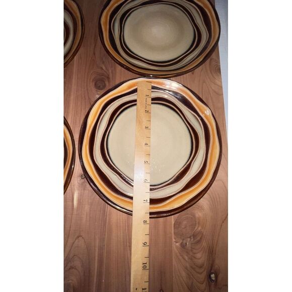 4 SABATIER STONEWARE WAVES BROWN AND ORANGE Plates 8 1/4" - Picture 3 of 6